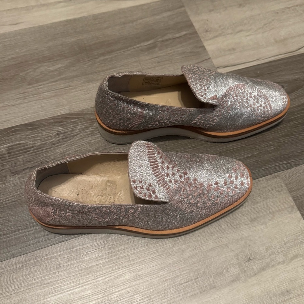 Free People “Snake Eyes” Silver and Pink Slip-On Loafers